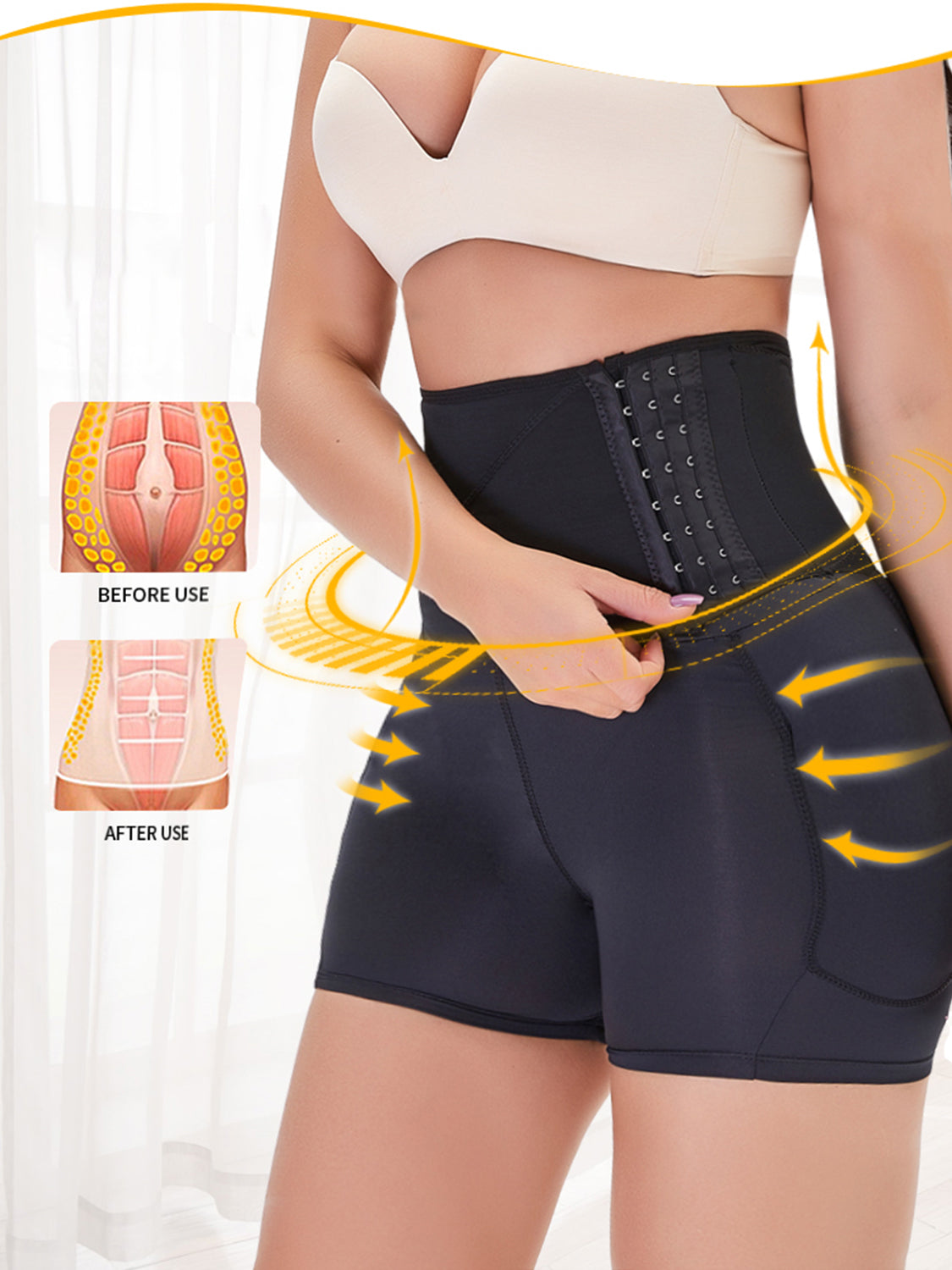 Full Size Hook and eye Shaping Shorts Black