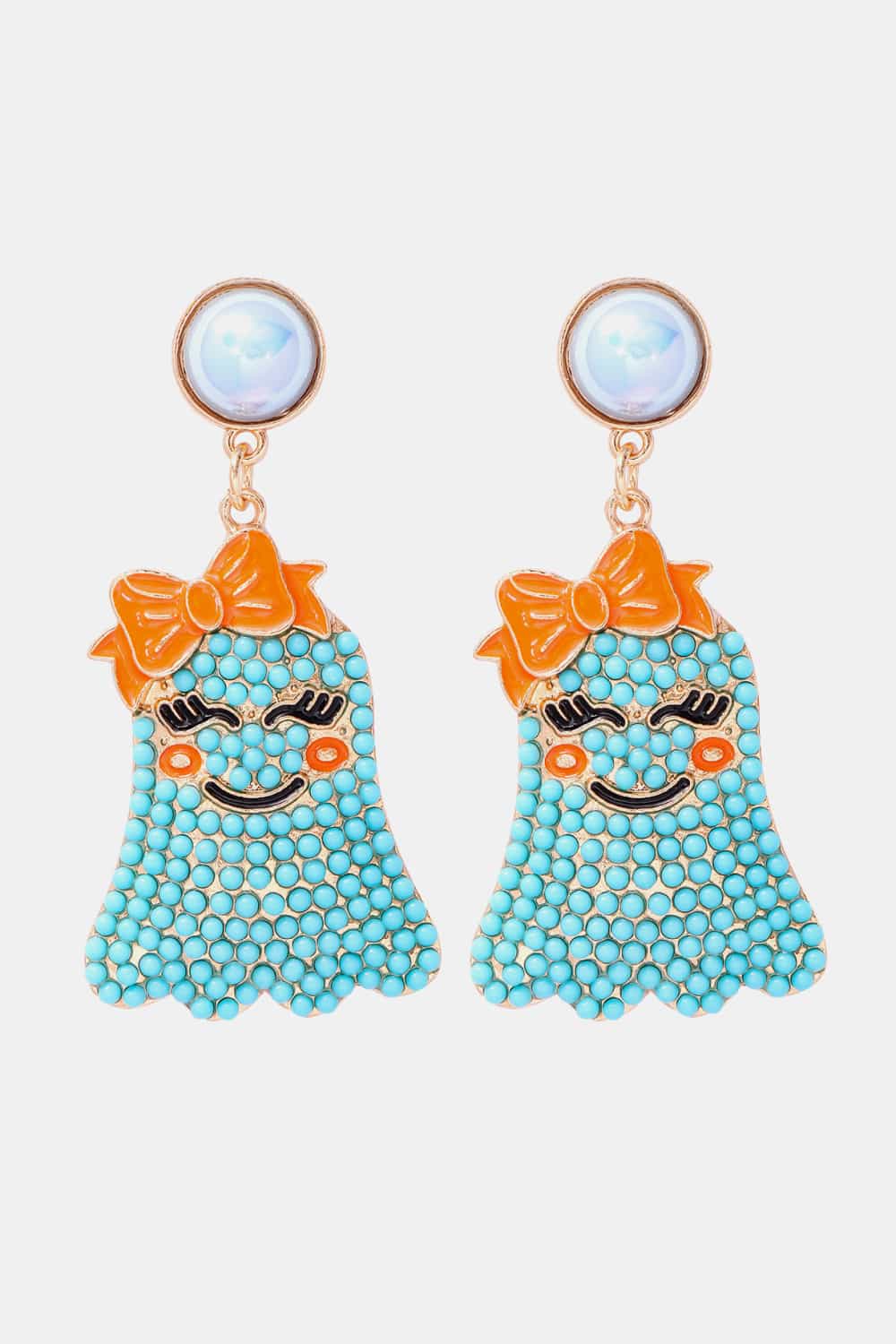 Smiling Ghost Shape Synthetic Pearl Earrings Light Blue One Size