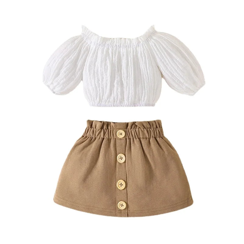 Newborn Baby Clothes Set 0-18 Months Off Shoulder shirt and skirt Summer Outfit Toddler Infant Clothing Suit For Kids Girl Khaki