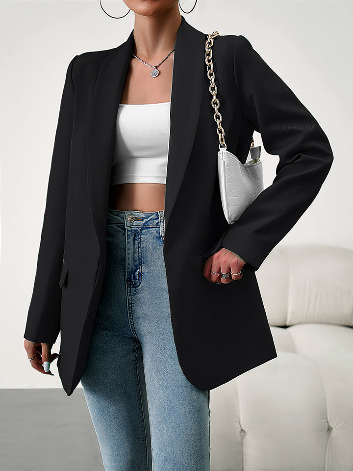 Lapel Collar Long Sleeve Blazer Black