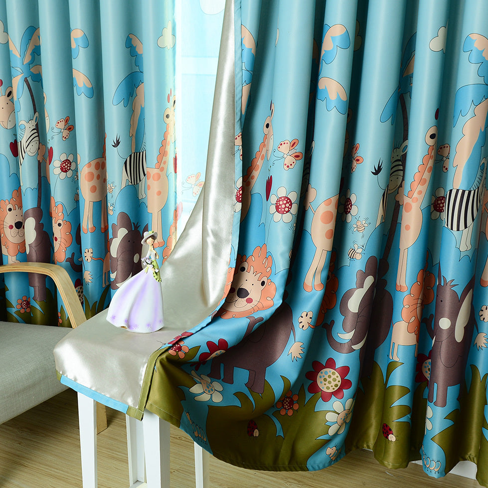 Special Offer Cartoon Cute Children Full Blackout Curtains Animal Paradise Boy And Girl Bedroom Yarn punching
