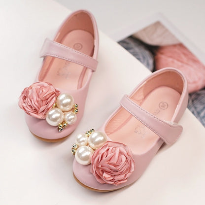 Girls Pearl Bow Show Princess Shoes – Elegant Comfort Kids’ Dress Shoes for Special Occasions Pink