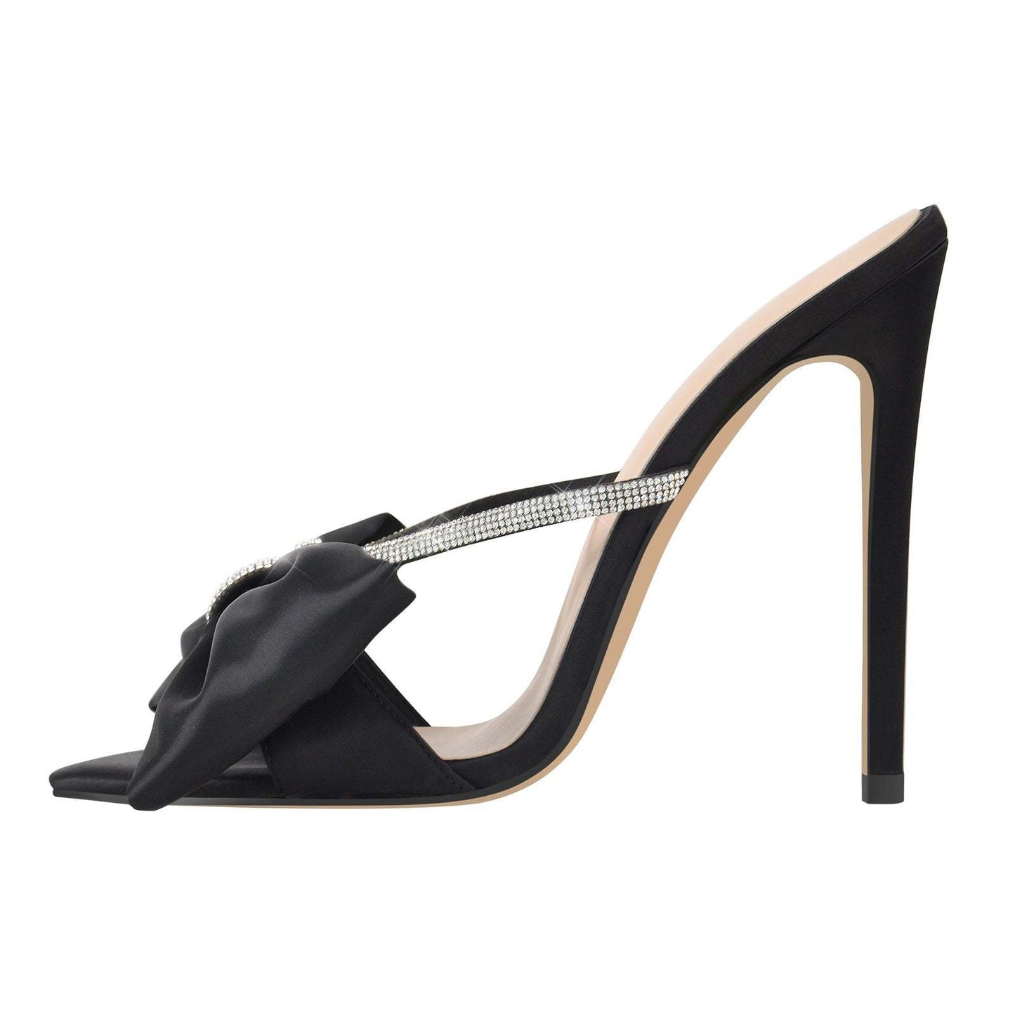 Women's Large Bow Pointed High Heel Sandals – Sexy and Stylish Evening Shoes Black