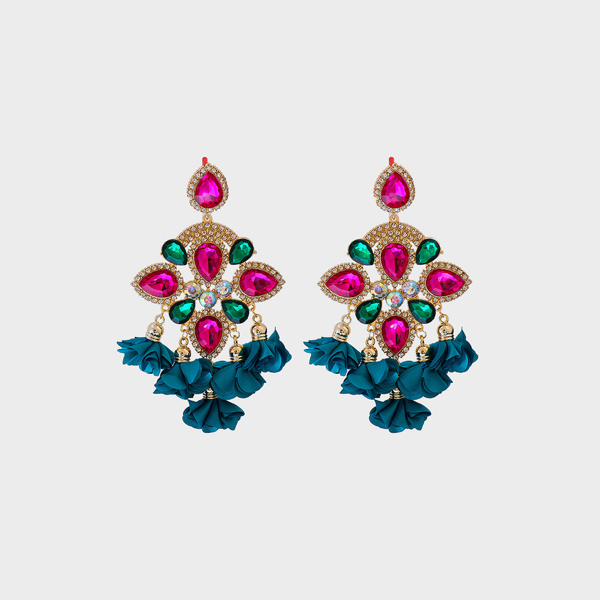 Flower Shape Rhinestone Alloy Dangle Earrings Deep Teal One Size