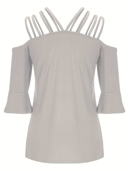 Full Size Cold Shoulder Three-Quarter Sleeve Blouse