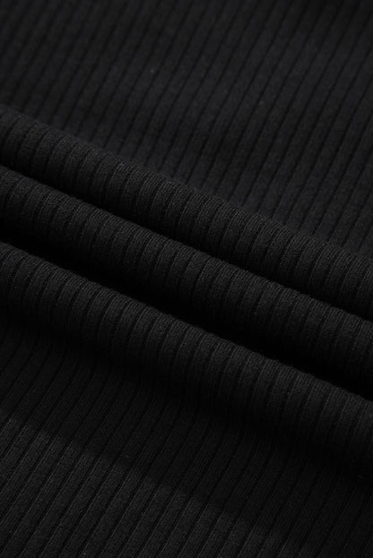 Black Sexy V Neck Ribbed Knit Sleeveless Top