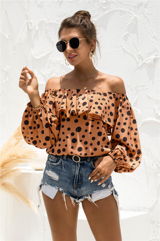 Polka Dot Off-Shoulder Layered Blouse Ochre