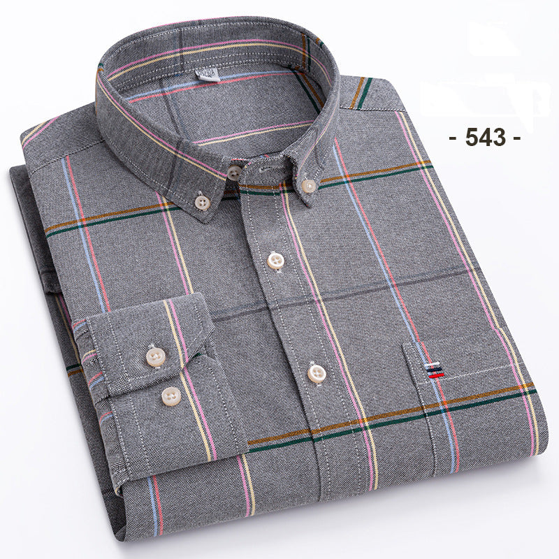 Men's Checkered Long-Sleeve Workwear Shirt | Solid Color Cotton Blend Shirt Oxford Textile 543