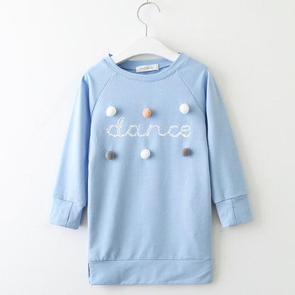 Girls dress long sleeve letter ball sweater Wathet