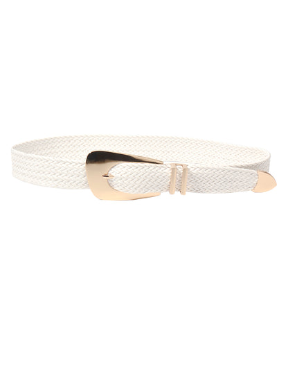 Irregular Buckle Braid Belt White One Size