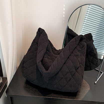 Corduroy Medium Shoulder Bag Black One Size