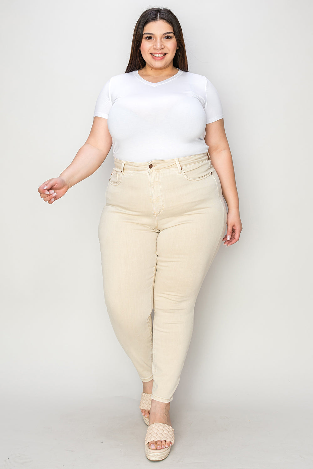 Judy Blue Full Size Garment Dyed Tummy Control Skinny Jeans | High-Rise, Flattering Fit BONE