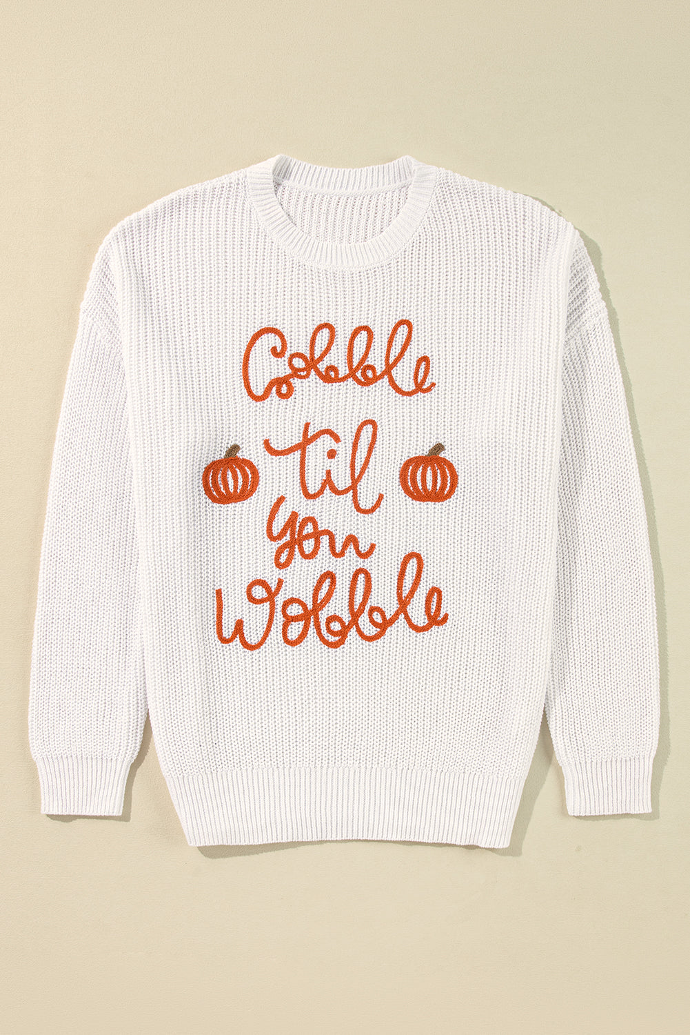 White Gobble Til You Wobble Pop Up Crochet Plus Size Sweater