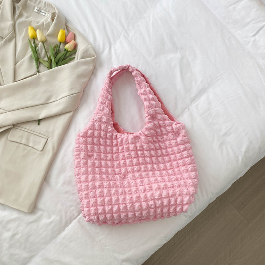 Ruched Polyester Large Handbag Blush Pink One Size