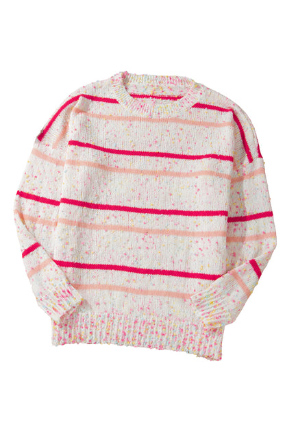 Pink Stripe Drop Shoulder Side Split Plus Size Sweater