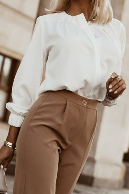 Button Up Round Neck Long Sleeve Shirt