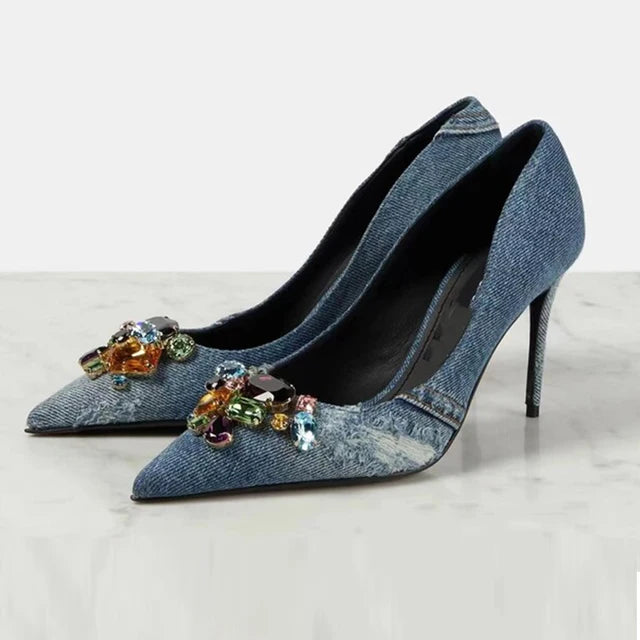 Fashion Denim Women's Heel Pumps – Size 34-43, Sexy High Heels for Parties and Weddings Blue