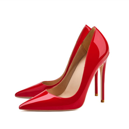 Classic Patent Leather Pointed-Toe Stiletto Heels – Single Shoes for Women Red 8cm