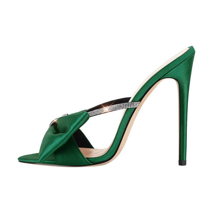Women's Large Bow Pointed High Heel Sandals – Sexy and Stylish Evening Shoes Green