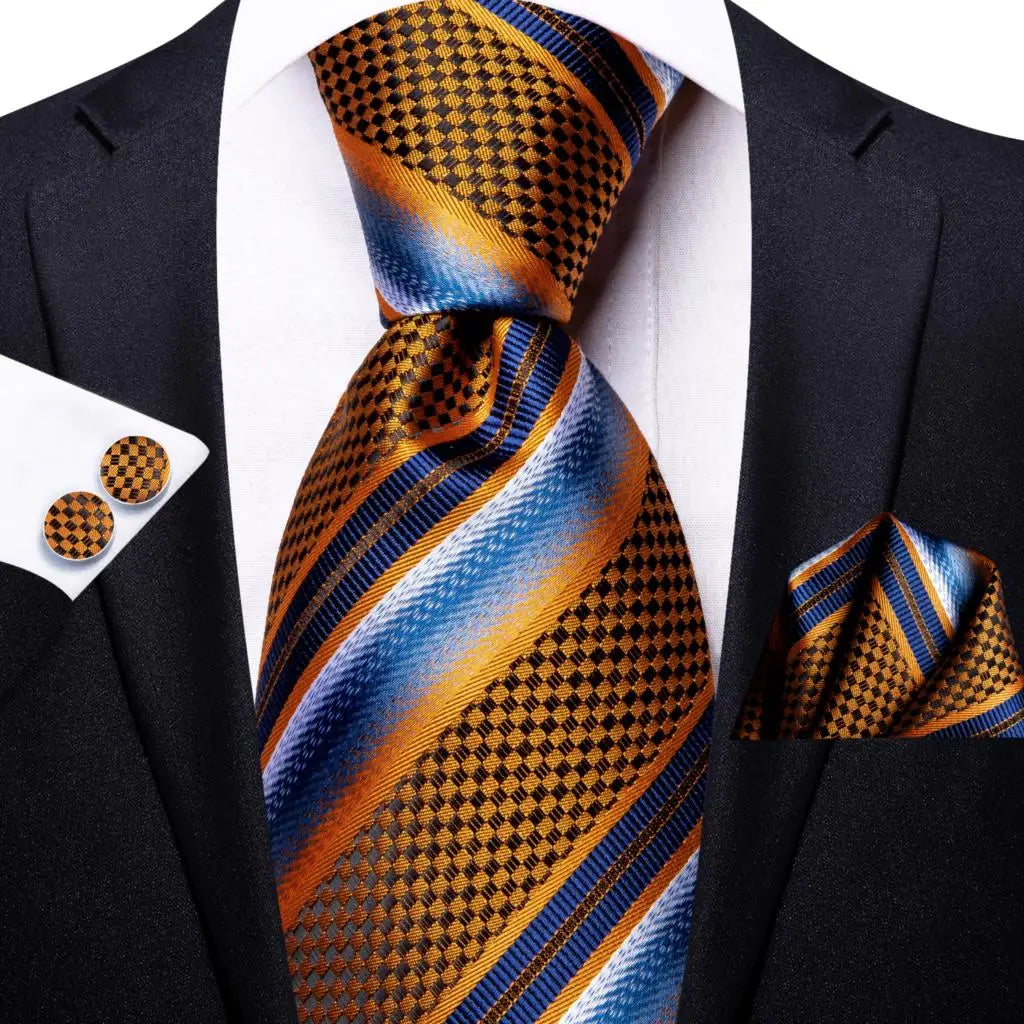 Black Red Striped Silk Wedding Tie for Men with Handkerchief and Cufflinks - Designer Necktie for Fashion, Business, and Parties. 3394