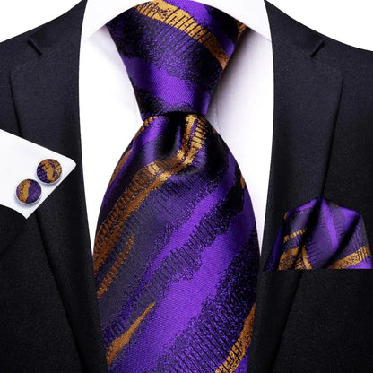 Black Red Striped Silk Wedding Tie for Men with Handkerchief and Cufflinks - Designer Necktie for Fashion, Business, and Parties. 3387