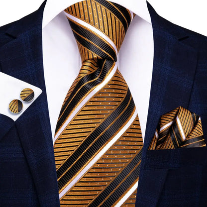 Black Red Striped Silk Wedding Tie for Men with Handkerchief and Cufflinks - Designer Necktie for Fashion, Business, and Parties. 3334