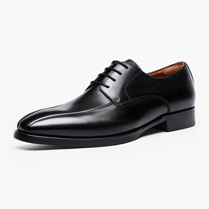 Men's Fashion Casual Brushed Square Toe Lace-Up Leather Shoes Black
