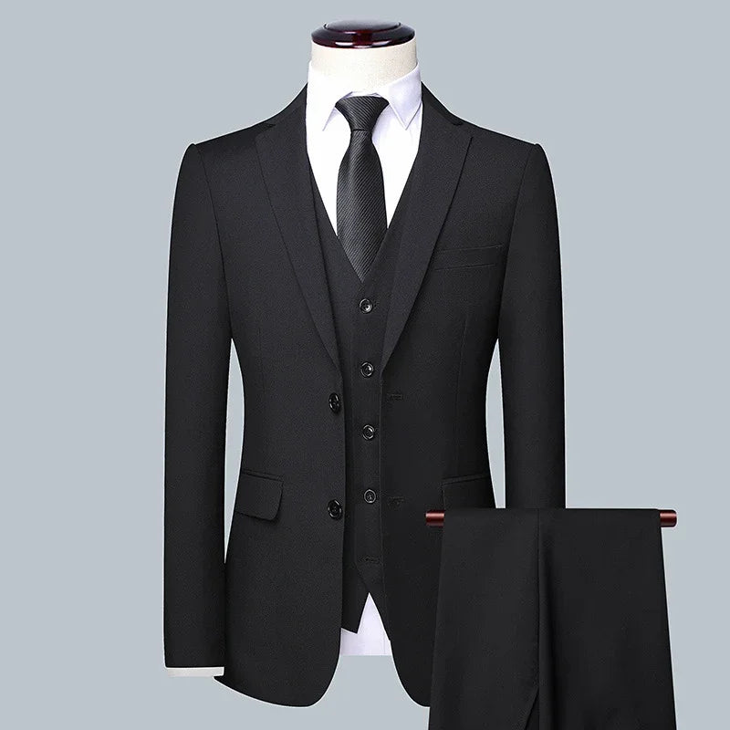 Slim Fit 3-Piece Men's Suit – High-Quality Blazer, Waistcoat & Trousers for Business, Job Interviews, and Elegant Occasions black-3pc