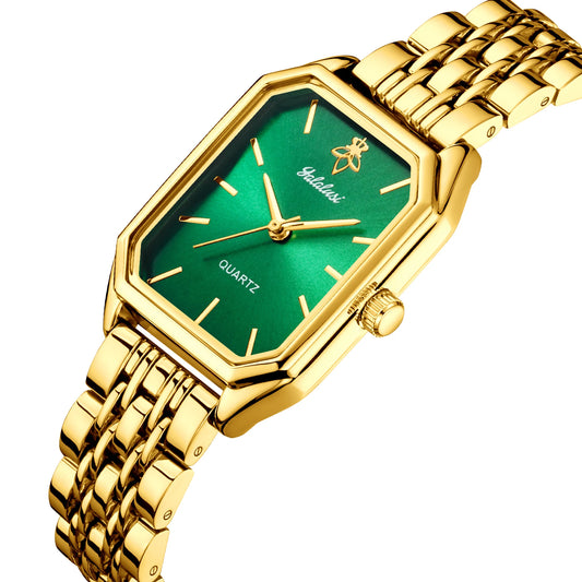 Yalalusi Women’s Quartz Watch – IP Gold Plated, Water-Resistant, Butterfly Clasp, Gift Box Included