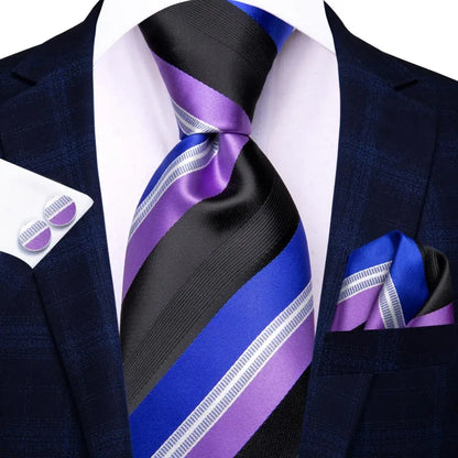 Black Red Striped Silk Wedding Tie for Men with Handkerchief and Cufflinks - Designer Necktie for Fashion, Business, and Parties. 3928