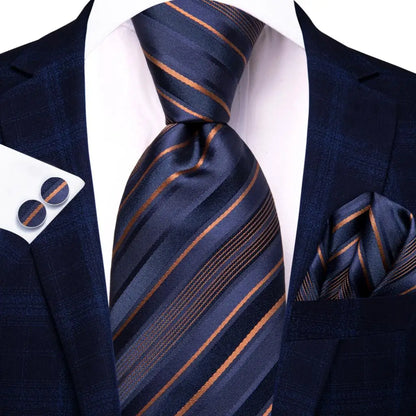 Black Red Striped Silk Wedding Tie for Men with Handkerchief and Cufflinks - Designer Necktie for Fashion, Business, and Parties. 3924