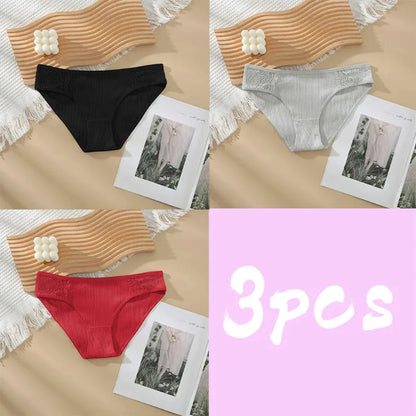 3pcs Solid Color Women's Sexy 100% Cotton Panties Women's Triangle Pants Women's Close Fitting Clothing Women's Underwear S34-3 CHINA | 3pcs
