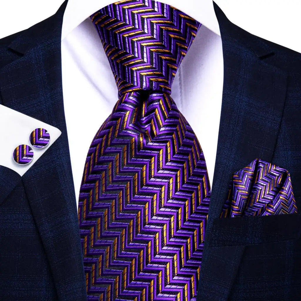 Black Red Striped Silk Wedding Tie for Men with Handkerchief and Cufflinks - Designer Necktie for Fashion, Business, and Parties. 3326