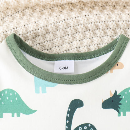 Summer 0-2 Year Old Baby Soft And Comfortable Beautiful Children's Fun Fashion Green Dinosaur Print Onesie