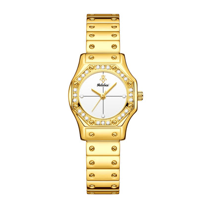 Yalalusi Classic Women's Luxury Watch – Gold with Crystal Diamonds, Real Gold Plating, & Gift Box – Perfect for Her Gold silver
