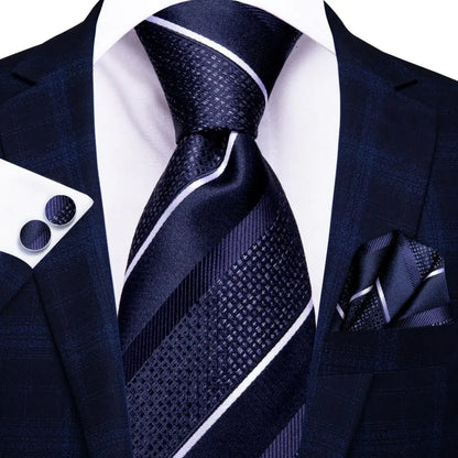 Black Red Striped Silk Wedding Tie for Men with Handkerchief and Cufflinks - Designer Necktie for Fashion, Business, and Parties. 3373