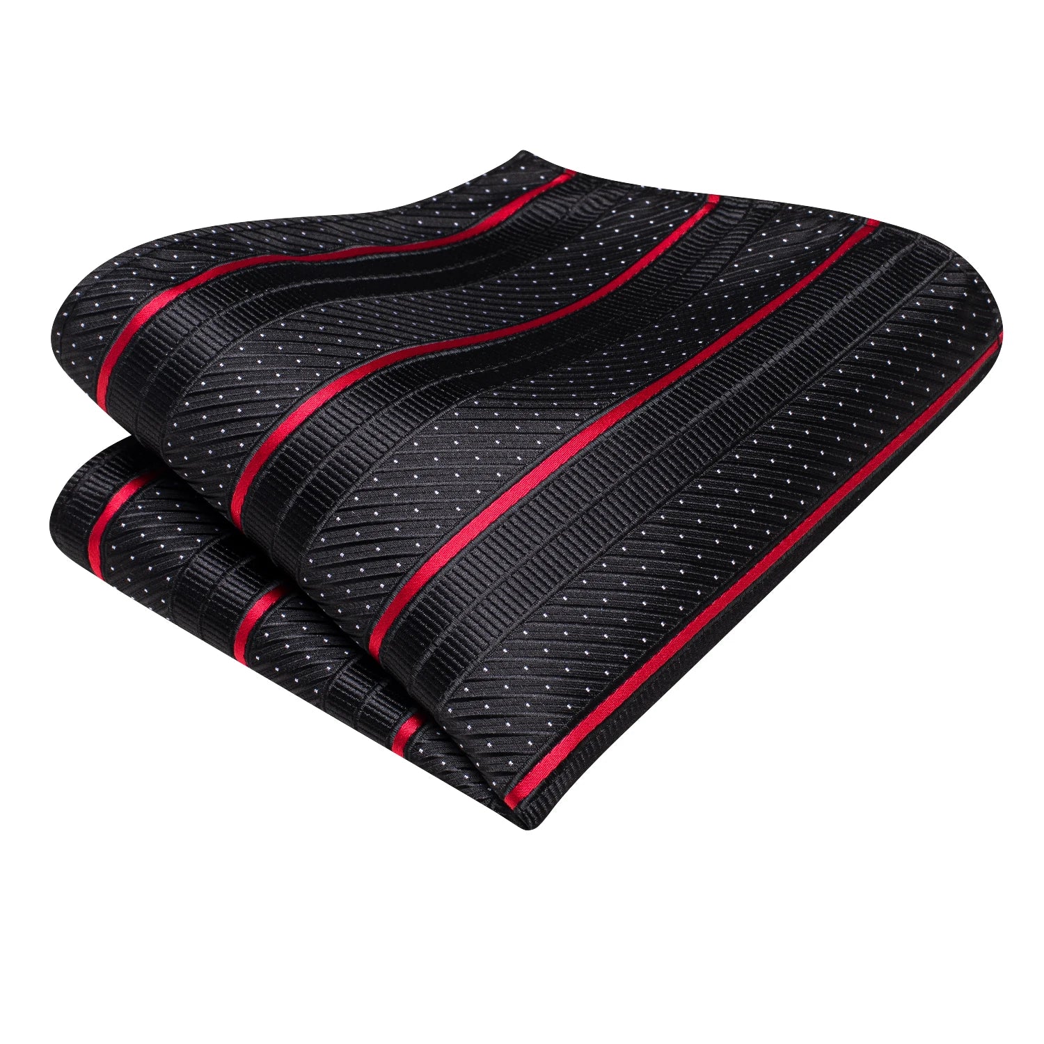 Black Red Striped Silk Wedding Tie for Men with Handkerchief and Cufflinks - Designer Necktie for Fashion, Business, and Parties.
