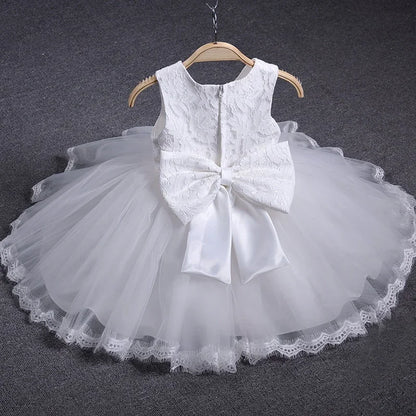 Baby Girls Princess Dress 1st Year Birthday Christening Vestido White Lace Infant Party Gown Toddler Kids Baptism Clothes