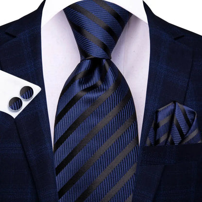Black Red Striped Silk Wedding Tie for Men with Handkerchief and Cufflinks - Designer Necktie for Fashion, Business, and Parties. 3909