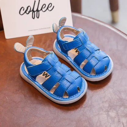 Summer Baby Girls Boys Sandals Infant Toddler Shoes Genuine Leather Soft Bottom Kids Children Beach Sandals Size 14-23 Blue