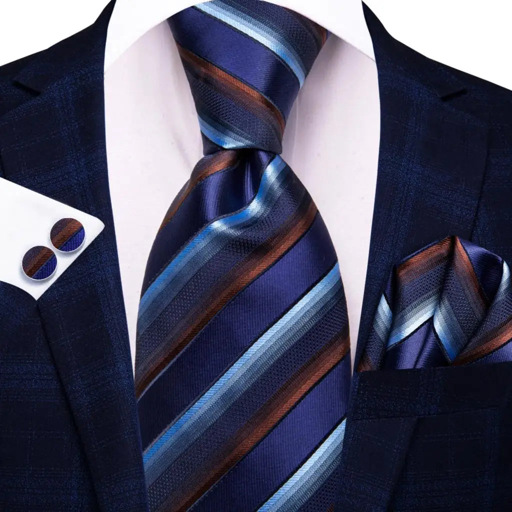 Black Red Striped Silk Wedding Tie for Men with Handkerchief and Cufflinks - Designer Necktie for Fashion, Business, and Parties. 3929