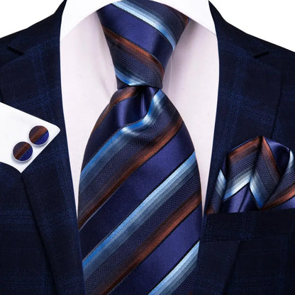 Black Red Striped Silk Wedding Tie for Men with Handkerchief and Cufflinks - Designer Necktie for Fashion, Business, and Parties. 3929
