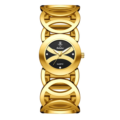 Yalalusi Luxury Women's Waterproof Quartz Watch – Silver Case, Black Face with Gift Box Gold black