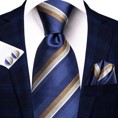 Black Red Striped Silk Wedding Tie for Men with Handkerchief and Cufflinks - Designer Necktie for Fashion, Business, and Parties. 3789