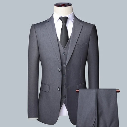 Slim Fit 3-Piece Men's Suit – High-Quality Blazer, Waistcoat & Trousers for Business, Job Interviews, and Elegant Occasions grey-3pc