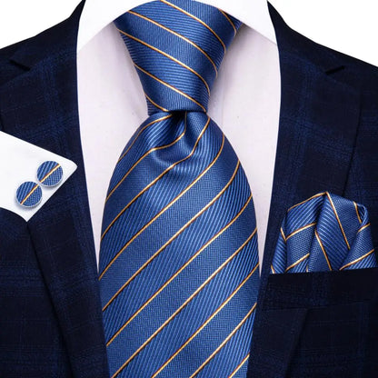 Black Red Striped Silk Wedding Tie for Men with Handkerchief and Cufflinks - Designer Necktie for Fashion, Business, and Parties. 3927