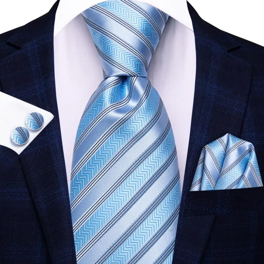 Black Red Striped Silk Wedding Tie for Men with Handkerchief and Cufflinks - Designer Necktie for Fashion, Business, and Parties. 3852