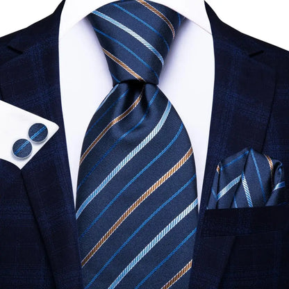Black Red Striped Silk Wedding Tie for Men with Handkerchief and Cufflinks - Designer Necktie for Fashion, Business, and Parties. 3908