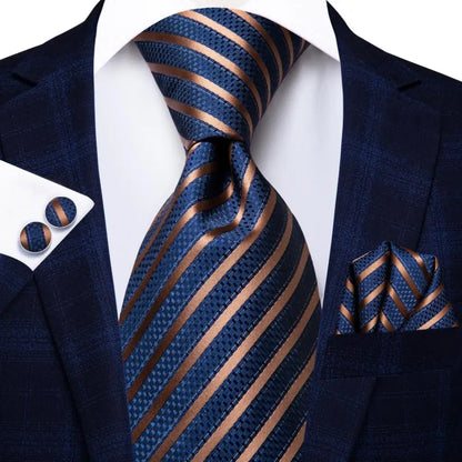 Black Red Striped Silk Wedding Tie for Men with Handkerchief and Cufflinks - Designer Necktie for Fashion, Business, and Parties. 3520