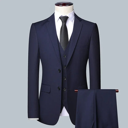 Slim Fit 3-Piece Men's Suit – High-Quality Blazer, Waistcoat & Trousers for Business, Job Interviews, and Elegant Occasions blue-3pc